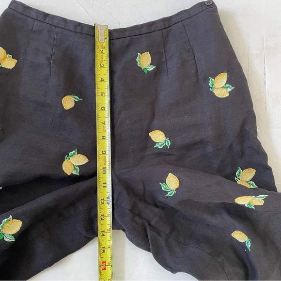 Talbots Irish Linen Petites Womens Lemon Embroidered Ankle Pants Black Sz 12 - Picture 5 of 10